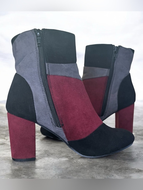 Diba Shoes - Diba Colorblock Suede Ankle Boot - Black, Gray & Burgundy